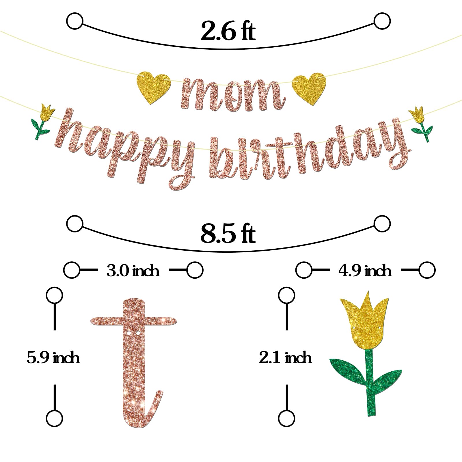 Mutter Geburtstag Banner – Rot-Gold Glitzer Dekoration – „Mum Happy Birthday“ Wimpelkette