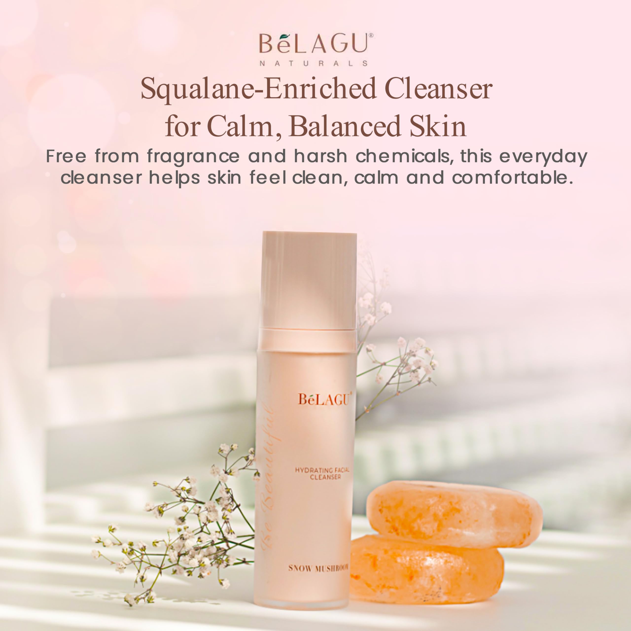 Detergente viso idratante con squalano e funghi della neve, detergente viso delicato per trucco e foglie per pelle morbida e idratata, naturale, vegano (113,4 g)