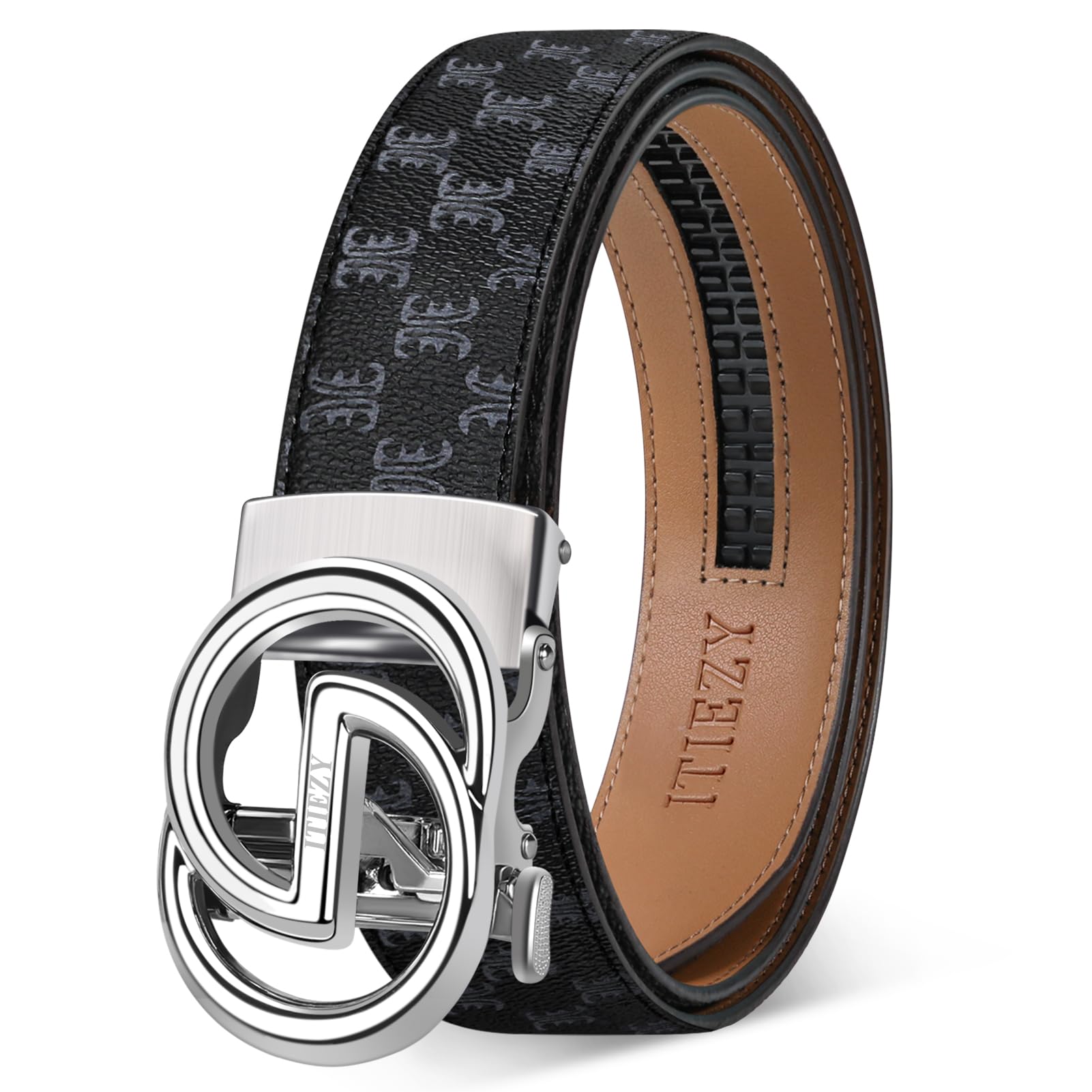 ITIEZY Gürtel Herren mit Vintage-Print, Ledergürtel Ratsche Automatikschließe für Männer Business Anzug, Verstellbarer 35mm Herrengürtel, Größe Angepasst