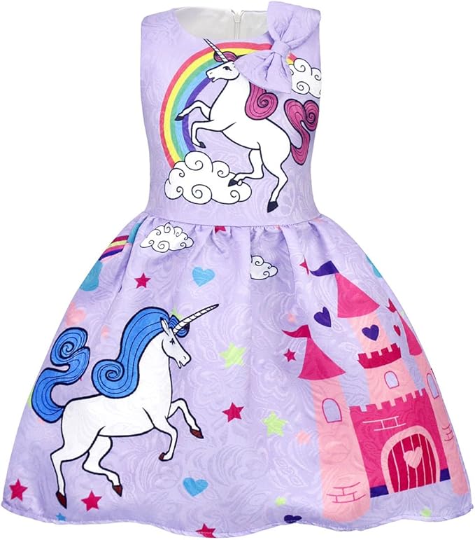 AmzBarley Vestido Unicornio de Las Muchachas Vestidos de la Princesa sin Mangas para la Fiesta de Lujo de los Cabritos