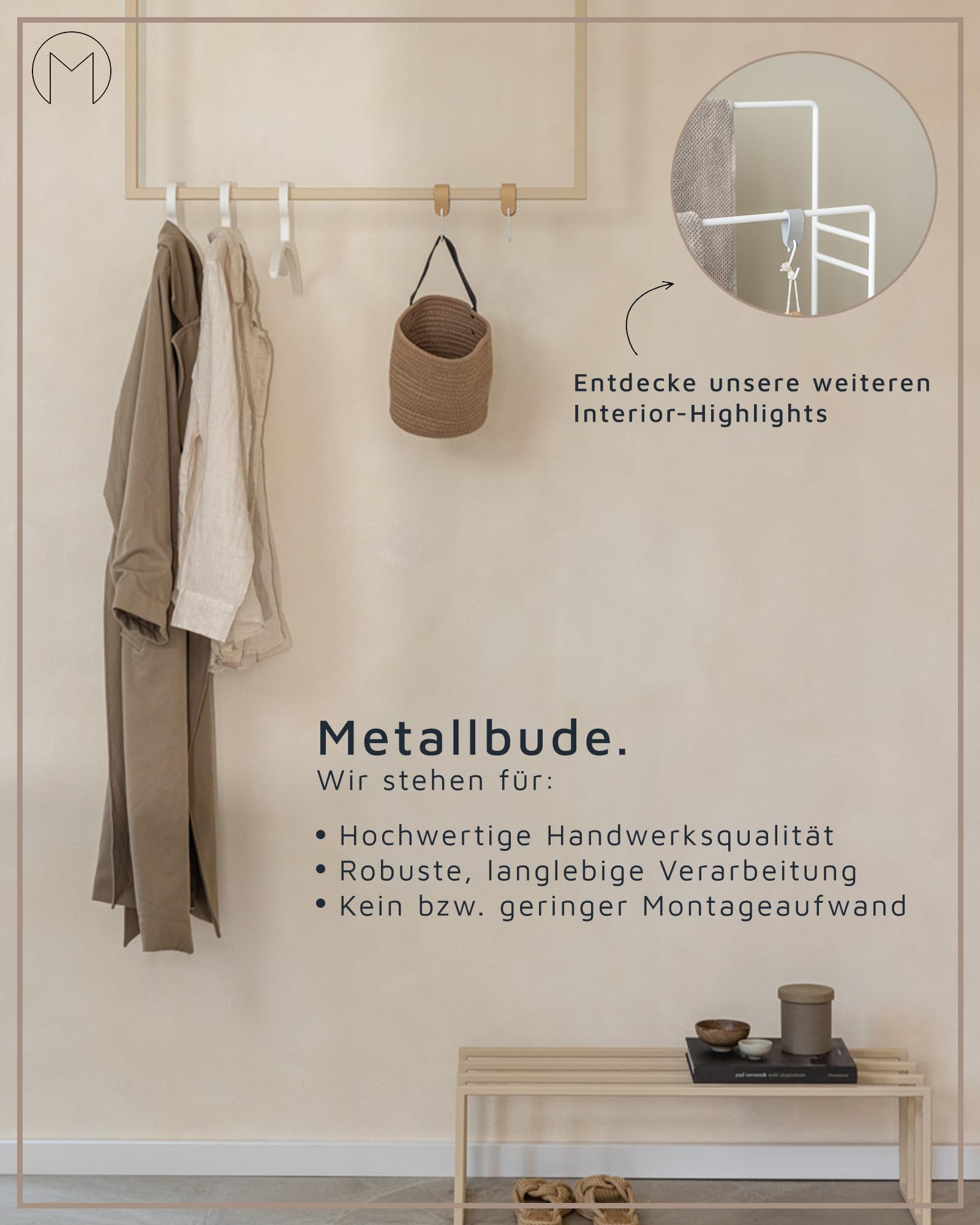 M Metallbude TENSI Design Handtuchhalter 2er-Set 60 x 50 cm & 80 x 50 cm Schwarz. Aus hochwertigem pulverbeschichtetem Stahl. Badezimmer. Minimalistisch. Stabil. Ohne sichtbare Verschraubungen.