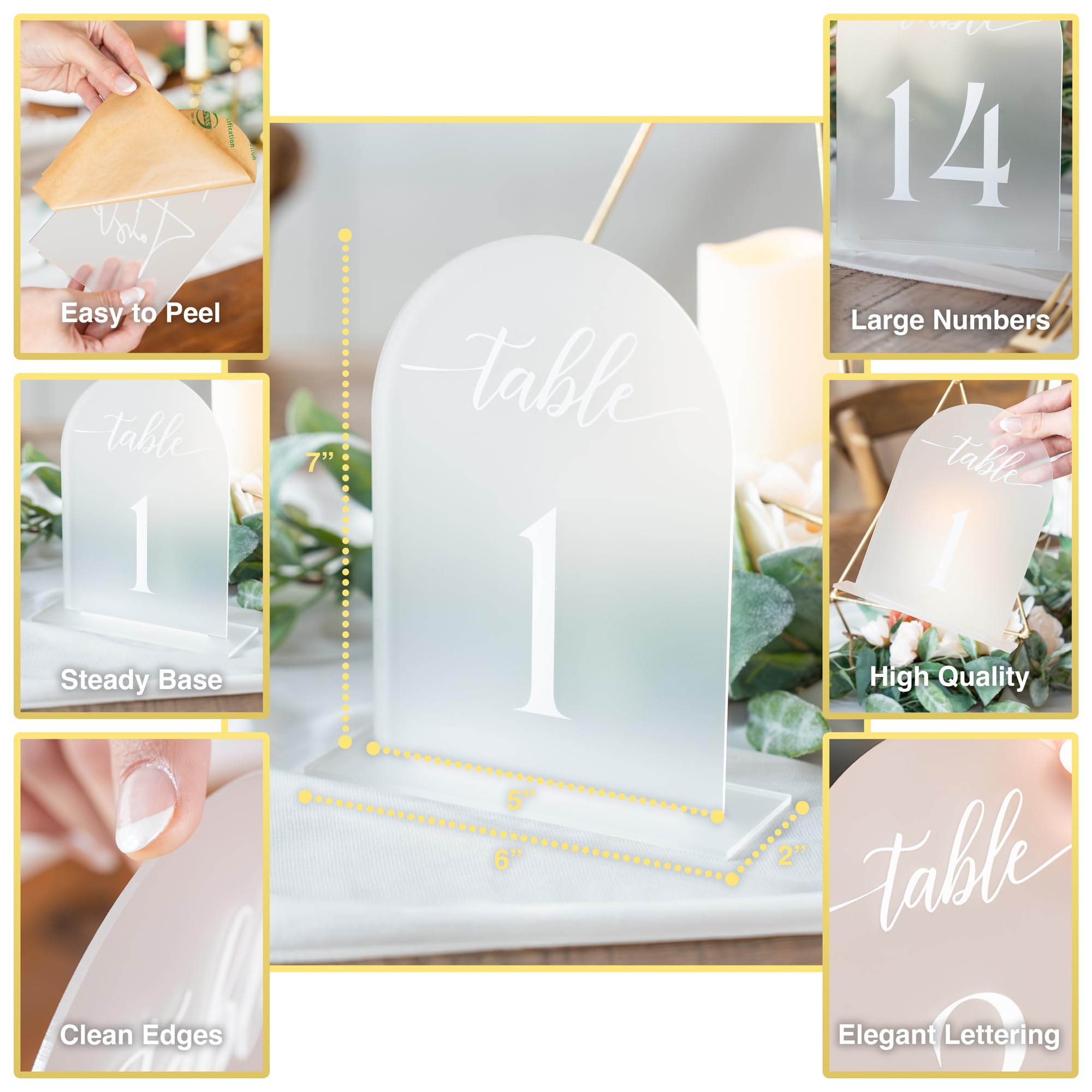 Frosted Arch Acrylic Table Numbers for Wedding Reception -20 Pack 5