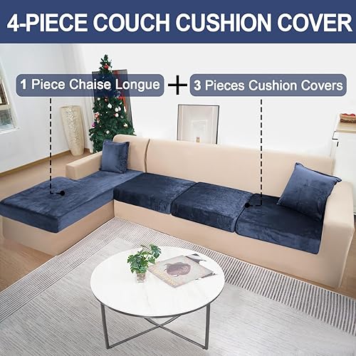Miniatura 2 de Fundas de sofá modulares para cojines de asiento de 4 piezas de terciopelo separado en forma de L, funda elástica para sofá con 2 fundas de