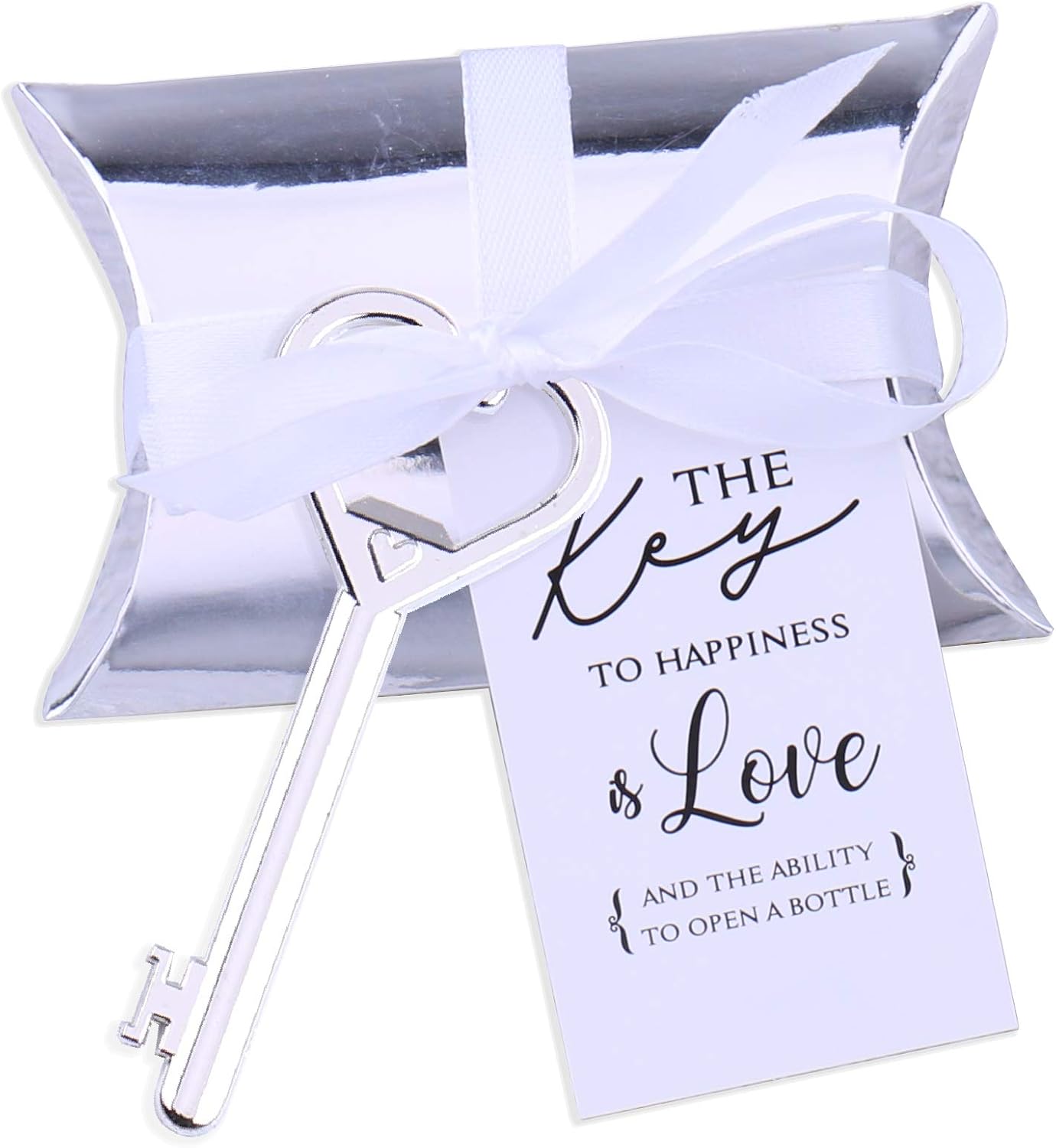 50x Wedding Favors Antique Skeleton Keys Bottle Openers with Silver Candy Boxes Thank You Cards Bridal Shower Guest Gifts (Customized Tags, Style #9)