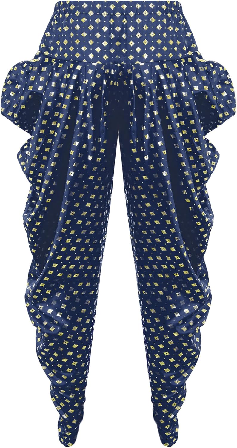Hularka Men Metallic Floral Printed Satin Dhoti Pants Loose Fit Yoga Hippie Trousers Belly Dance Pants