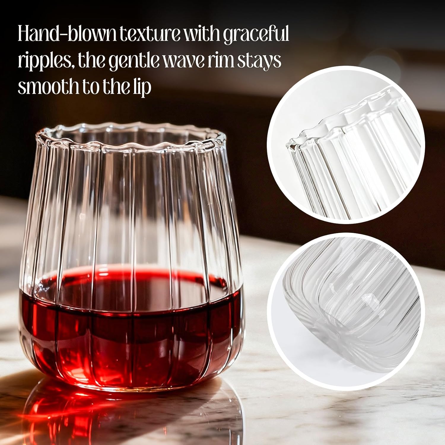 Stemless Wine Glasses Set of 4, 17oz, Hand Blown Crystal Clear Red White Wine Glasses for Daily Use, Lead-free, Dishwasher Safe, Glasses Drinking Set, Ideal for Home Bar, Parties & Gifts - Image 4