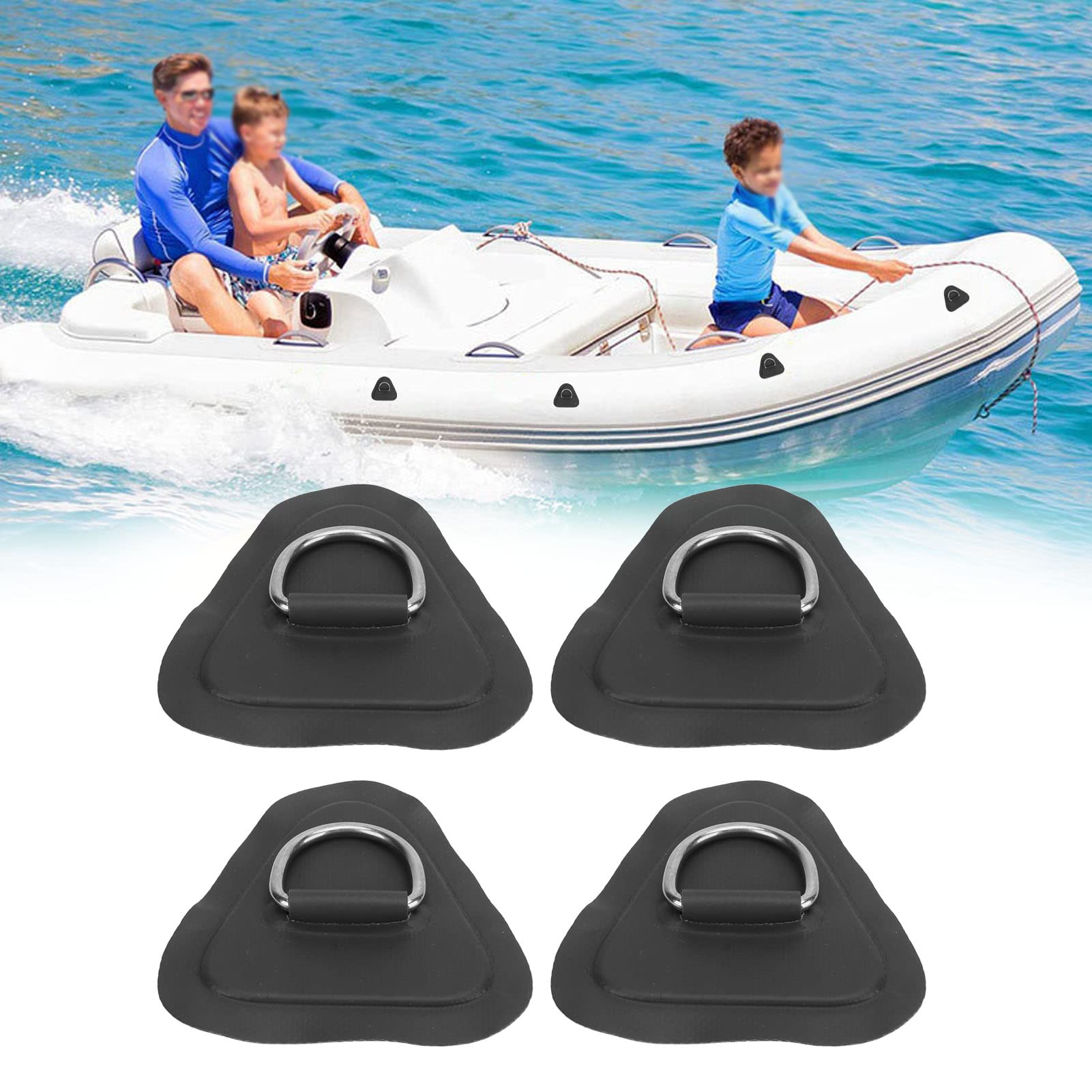 AMONIDA D Ring Patch, Triangle 4 Pièces Planche de Surf D Ring Patch Résistant à la Rouille Acier Inoxydable PVC Revêtement pour Paddle Board (Noir)