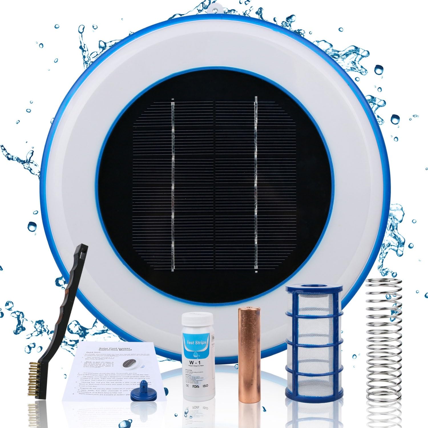Jonizator do basenów słonecznych, oczyszczacz basenów zasilany energią słoneczną, basen z jonami miedzi i srebra Solarny jonizator do basenów, przenośny oczyszczacz eliminuje chlor, do basenów i spa