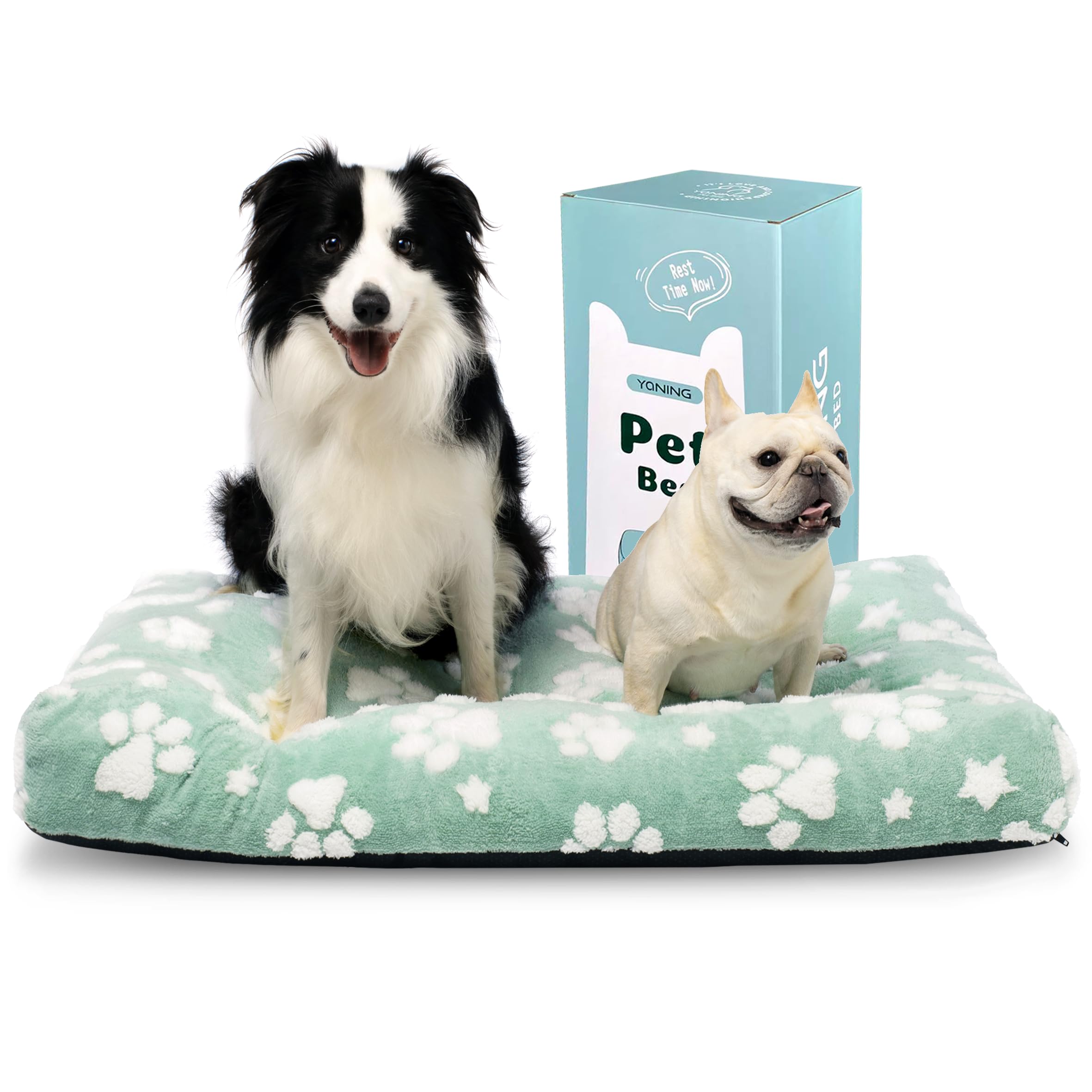 Yaning Dog Beds for Extra Large Dogs, Cute Thick Dog Bed for Dog House, Fluffy Pet Bed with Removable, Washable Cover and Non-Slip Base, 41 x 28 inches, Green