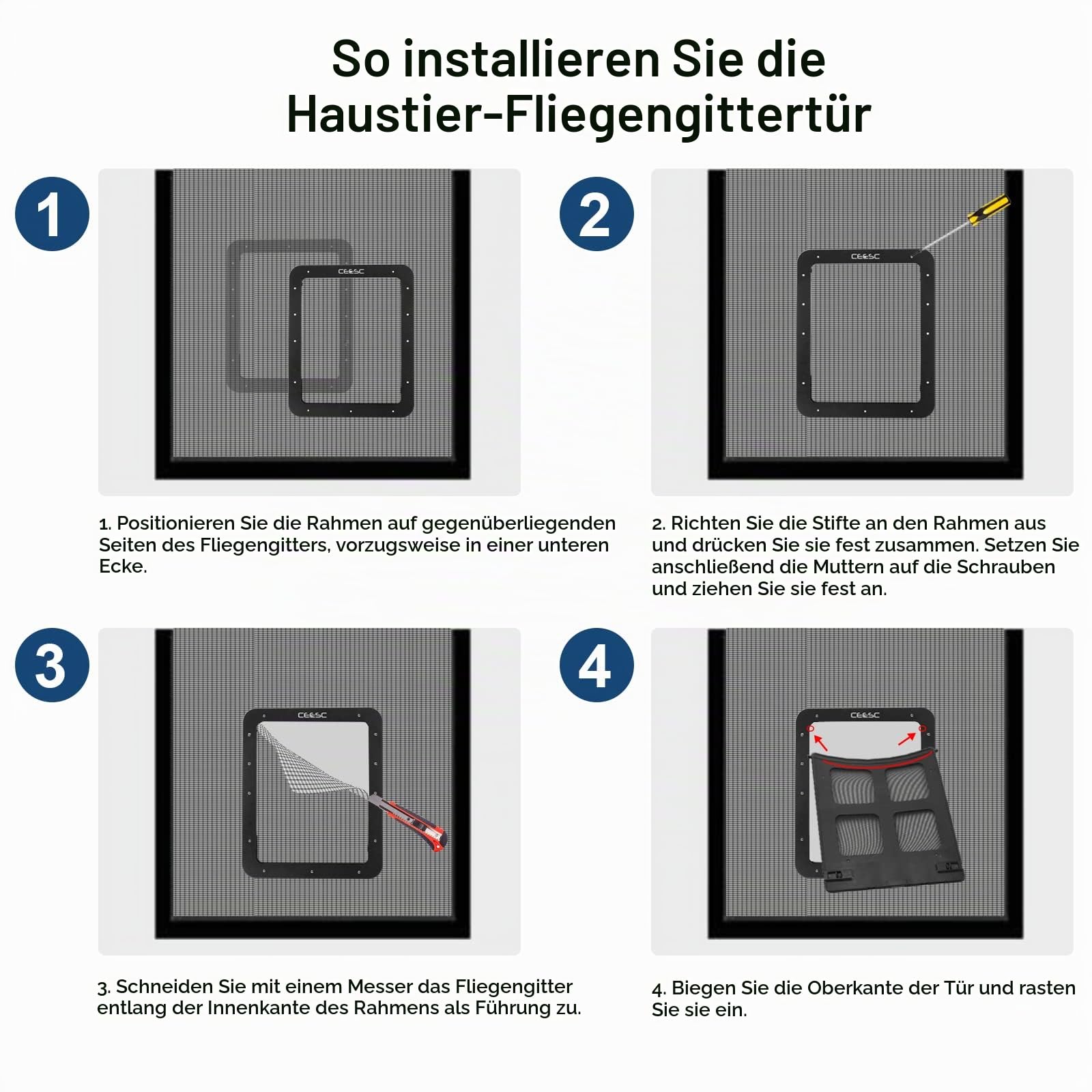 CEESC-Hundeschirmtür (Außengröße: 43 cm x 37 cm), abschließbare Haustiergittertür für Hunde und Hunde, Hundetür für Schirmtür (groß, schwarz)