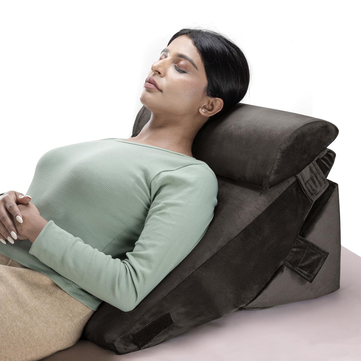 Wakefit Wedge Cushion | 1 Year Warranty | Back Support Pillow for Bed, Memory Foam Leg Pillow with Headrest for Sitting, Acid Reflux & Sleeping | Charcoal Grey