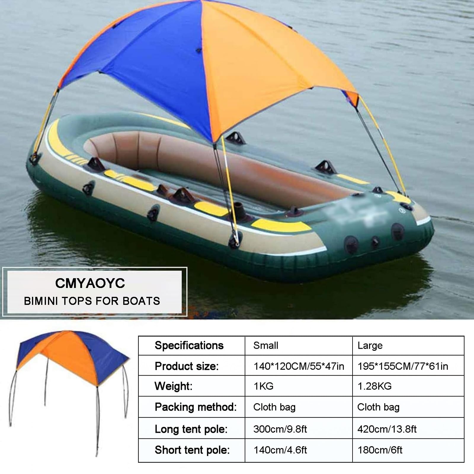 Tendalino Gommone Bimini Top, Kit per Riparo Kayak, Tendalino Parasole per Pesca, Tendalino per Motoscafo Gommone, Ombrellone per Rafting