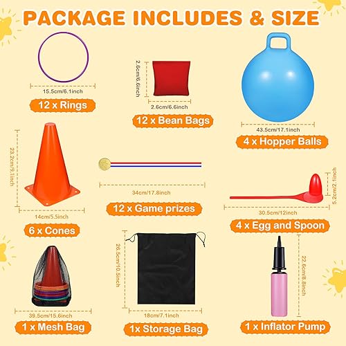 Miniatura 8 de CWLAKON Juego de juegos de carnaval al aire libre, cuerda de tira y afloja para niños y adultos de 40 pies, bolas de tolva, conos de plástico suave,