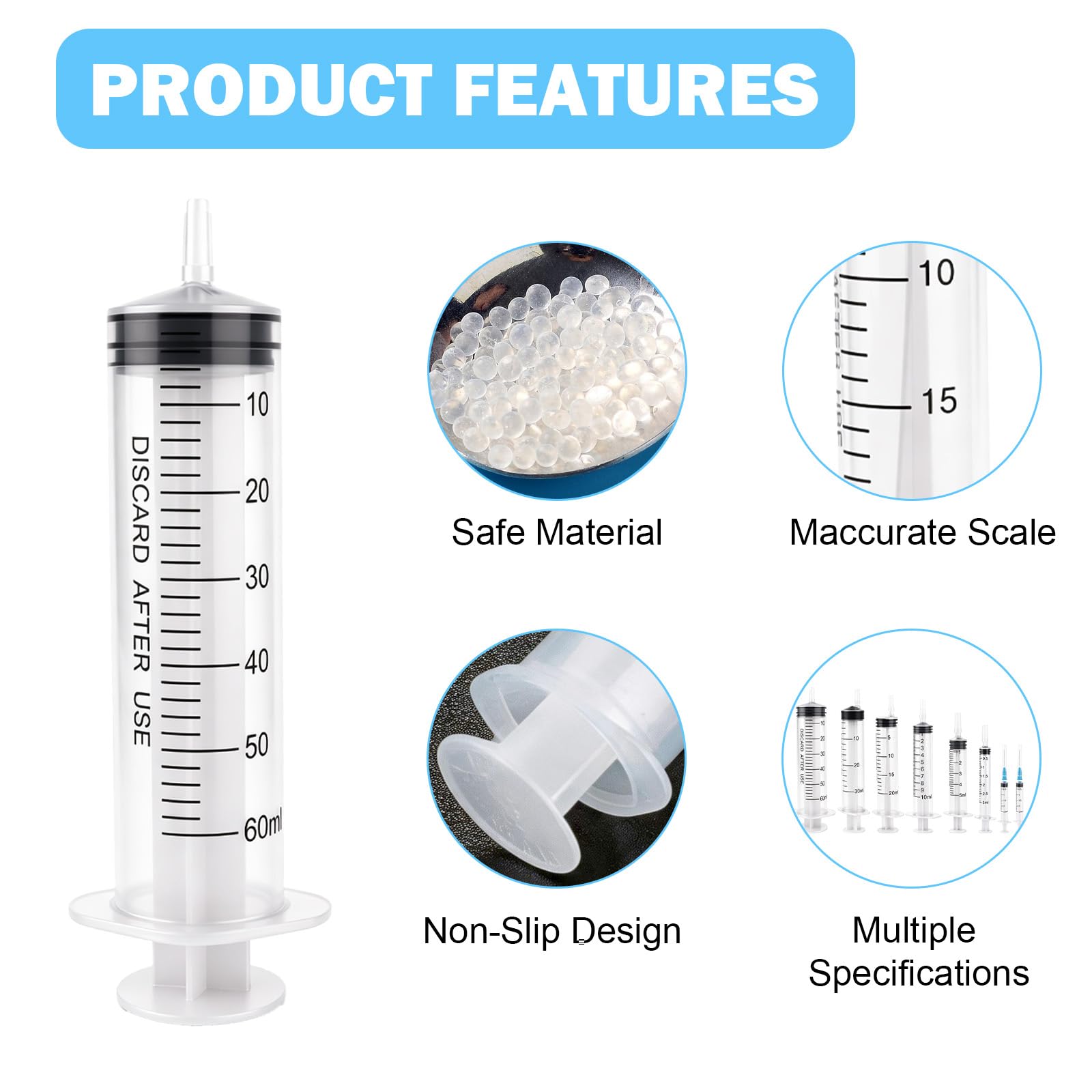 10 sztuk strzykawek 1 ml, 3 ml, 5 ml, 10 ml, 20 ml, 30 ml, 60 ml, z wężem, strzykawka do dozowania płynów dla hobbystów i majsterkowiczów, indywidualnie zapieczętowane opakowanie