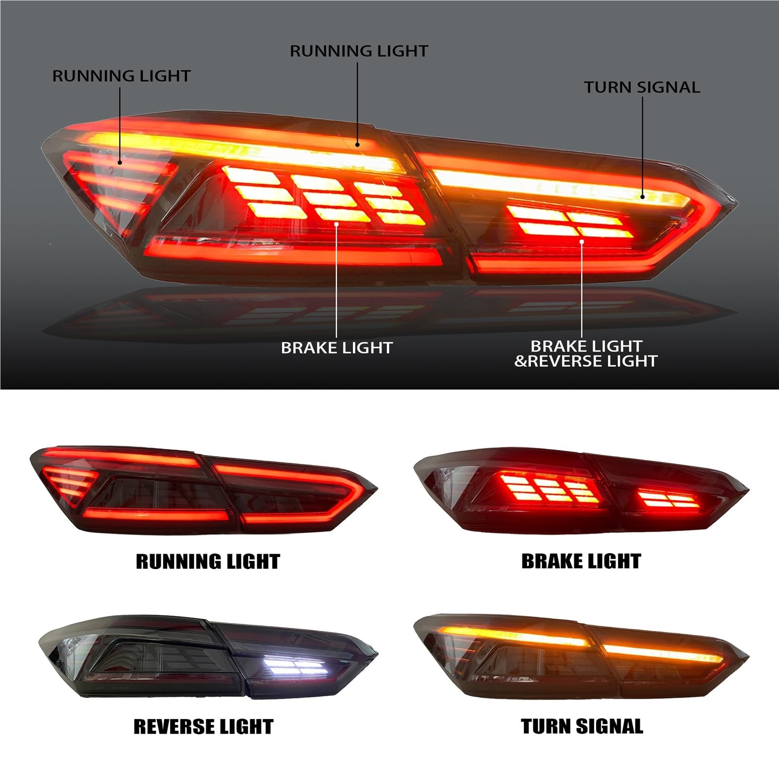 Lampa tylna zespolona Halogen światła Zestaw tylnych świateł samochodowych do Toyota Camry 2018-2021 LED Dynamiczny kierunkowskaz Animacja uruchamiania Plug And Play(Clear Inside White)