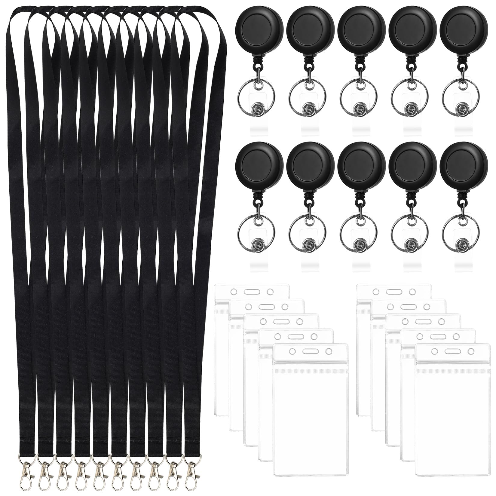 10 PcsPorta Tarjetas Identificativas con Cordones, Portatarjetas Identificación Transparente con Cordón Retráctil, Porta Tarjetas Colgante Tarjetero Colgante para oficinas y escuelas (vertical)