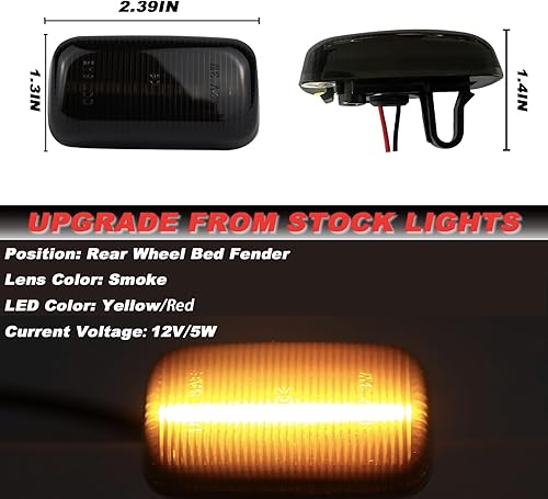 Miniatura 4 de Lentes ahumadas ámbar rojo guardabarros LED laterales luces de marcador lateral para Chevy Silverado GMC Sierra 2500HD 3500HD 2015-2023 doble rueda