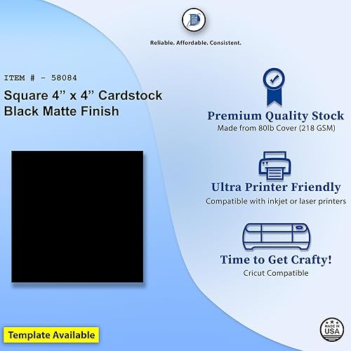 Miniatura 2 de Cartulina cuadrada negra prémium de 4 x 4 (cubierta de 80 libras), para tarjetas de felicitación, invitaciones, pantallas y respaldo (100 hojas)
