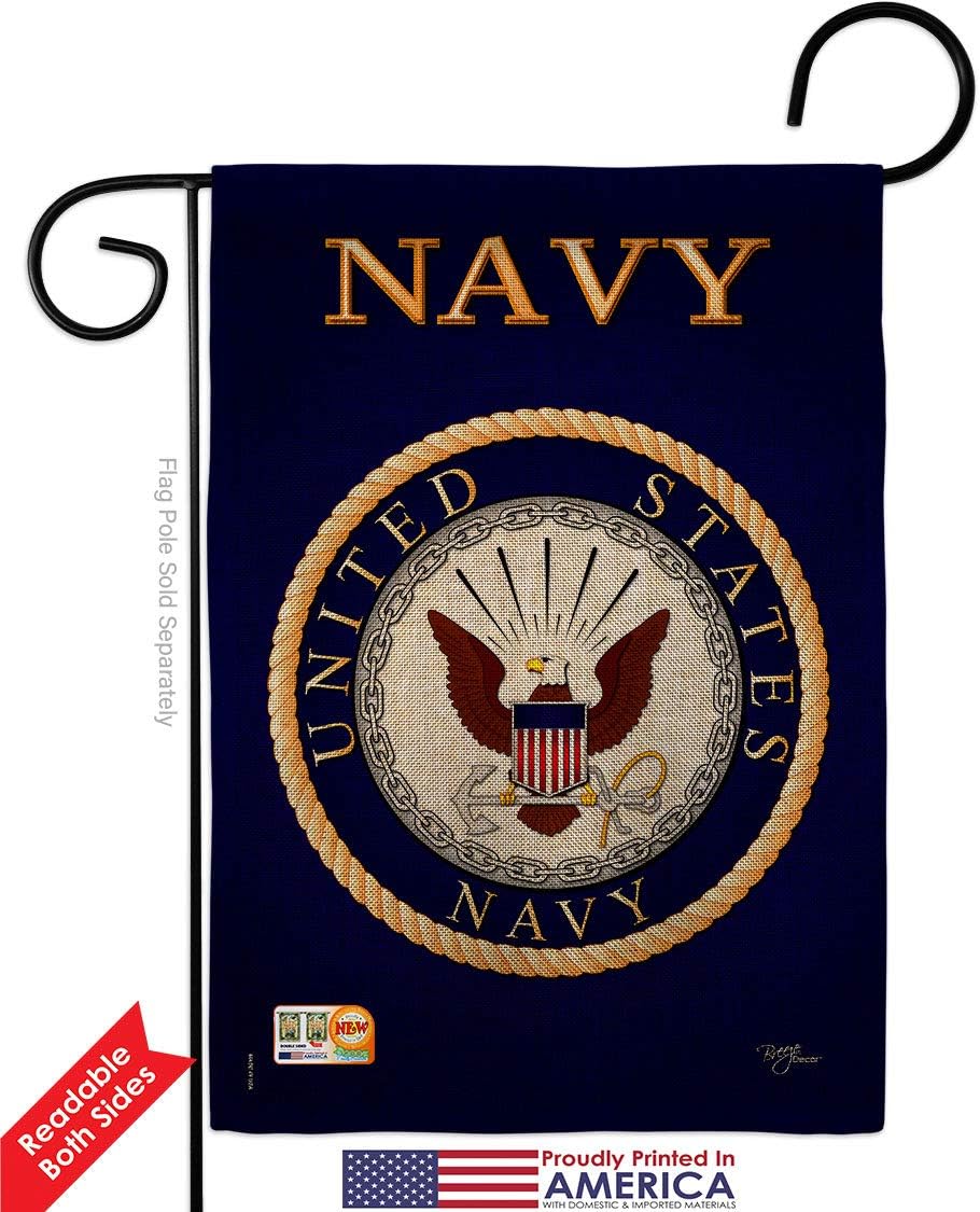 Navy Burlap Burlap Garden Flags Pack Armed Forces USN Seabee United State American Military Veteran Retire Official USA Vintage Applique Small Gift Yard House Banner Double-Sided Made In 13 X 18.5