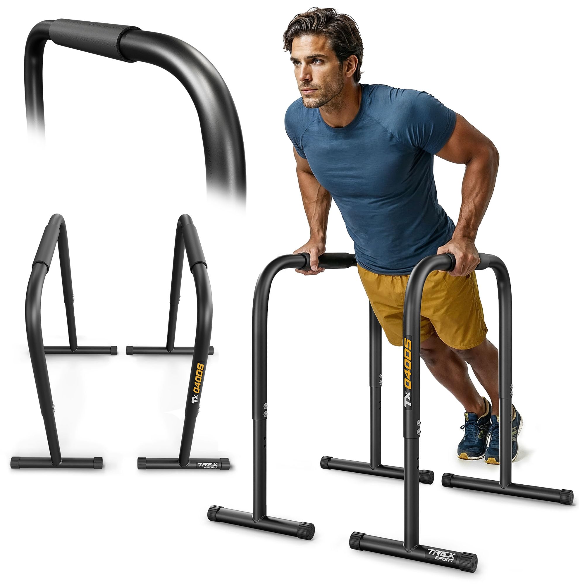 TREX SPORT Dip Barren bis 200 kg höhenverstellbar 80-90 cm TX-040DS | Dip Station 2er Set Parallettes Calisthenics Equipment bis 200 kg, Rutschfeste Füße