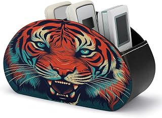 Big Red Tiger PU Leather Remote Control Holder with 5 Compartments | TV Remote Caddy Box for Bedside Office , Table Desk Storage Organizer for Media Player, DVD, Blu-Ray, Heater Controllers
