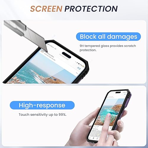 Miniatura 6 de Goton Funda para iPhone 14 Pro con protector de pantalla, funda deslizante para cámara con soporte de anillo, resistente grado militar, a prueba de