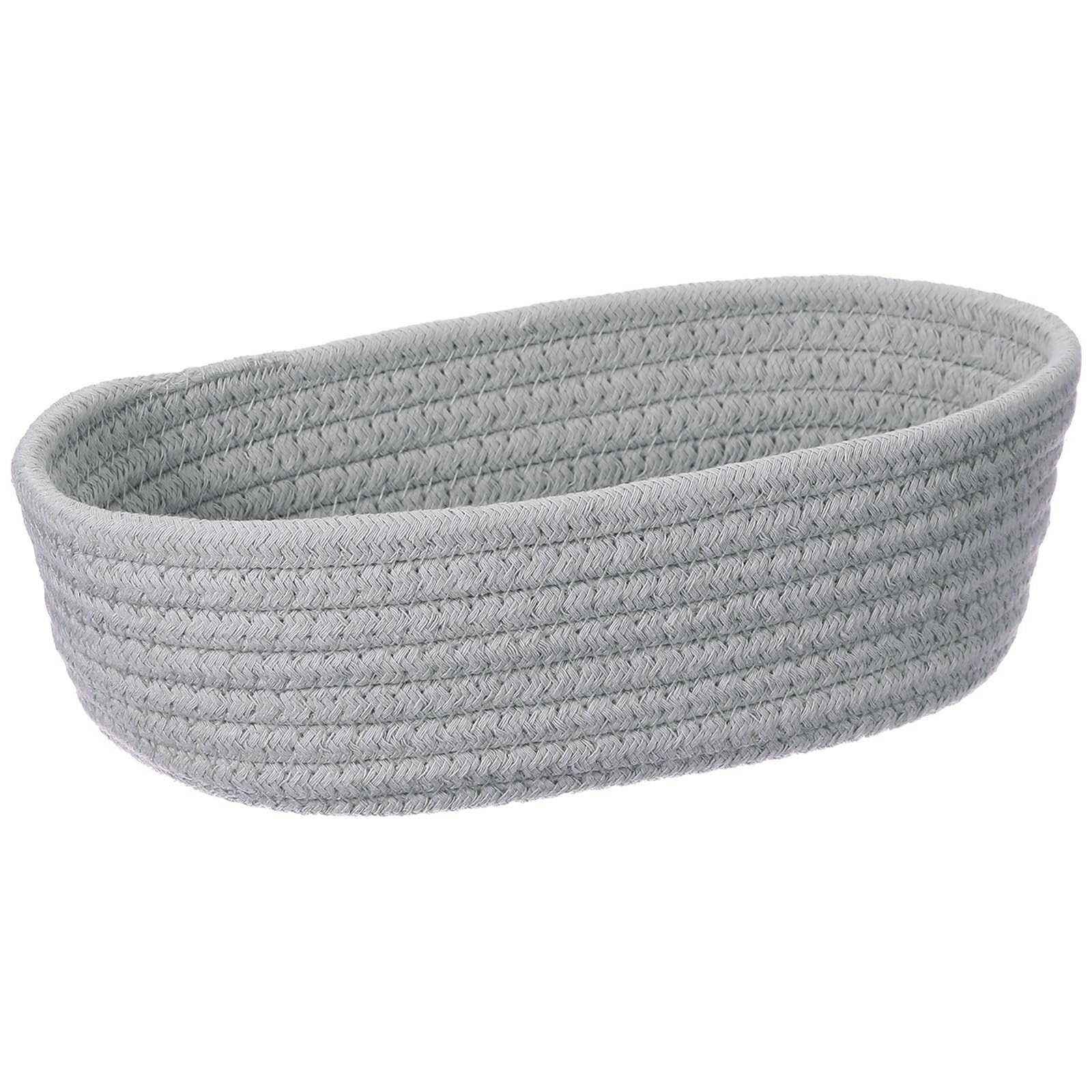 Cesta almacenaje ovalada cuerda algodón blanca 26x8 cm plegable