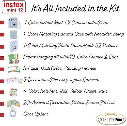 Miniatura 3 de Fujifilm Cámara instantánea Instax Mini 12 con funda, calcomanías decorativas, marcos, álbum de fotos y más kit de accesorios (azul pastel)