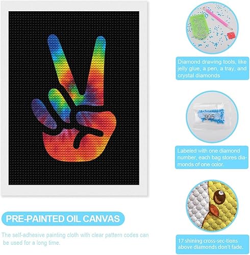 Miniatura 3 de Kit de pintura con diamantes de teñido anudado, letreros de paz, marcos de arte de diamantes, pintura de diamante de taladro completo, decoración de