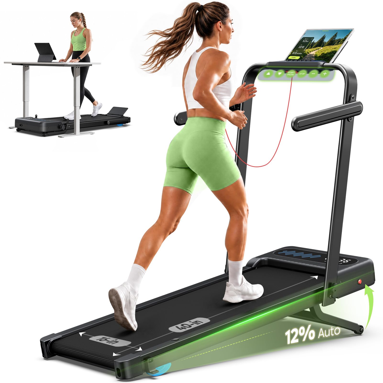 WELLFIT Auto Incline Walking Pad with Handle Bar