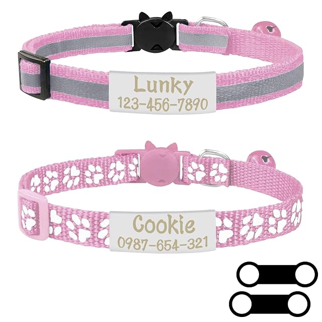 Uiopa 2pzs Collar Gato Antiahogo + 2pzs Chapa Perro Grabada