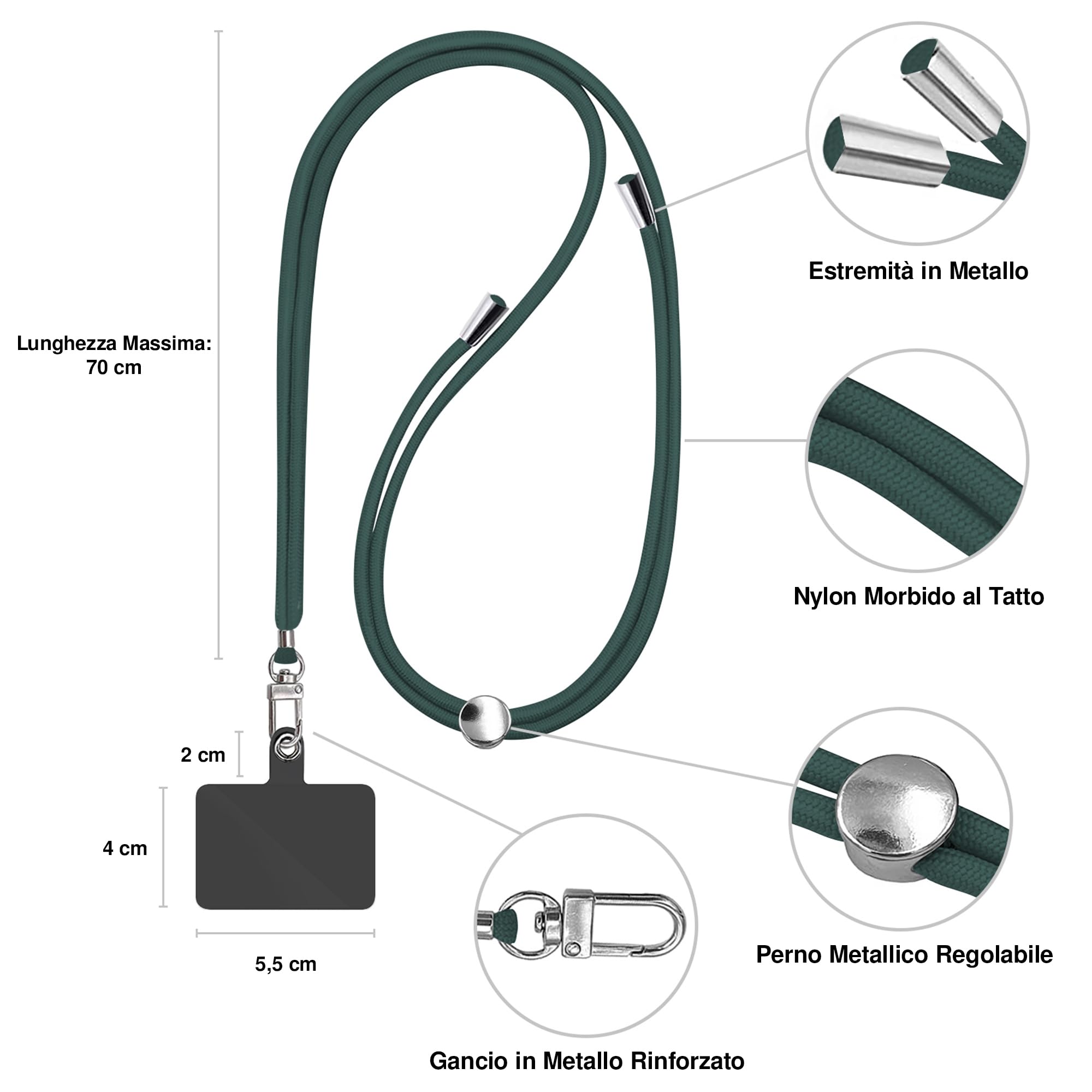 Cordino Da Collo Universale Per Telefono – Nylon Resistente Con Gancio Metallico E Fibbia Regolabile, Colore Giallo Fluo