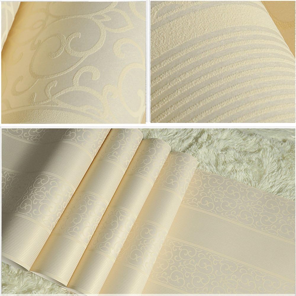 QIHANG European Simple Vertical Stripe Plain Non-Woven Wallpaper Sofa Tv Background Beige Color 0.53m*10m=5.3M2