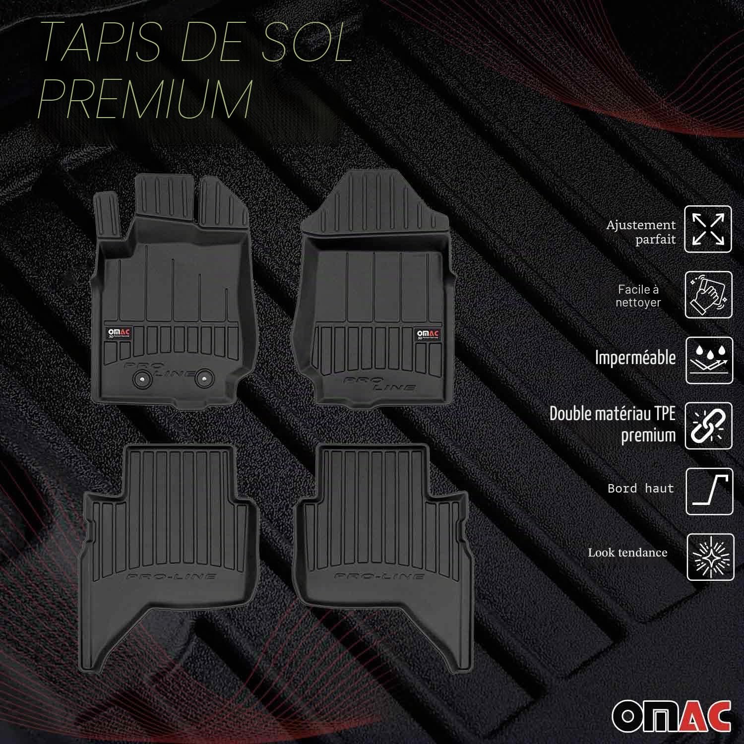 Tapis de Sol 3D TPE Premium Compatible avec Ford Ranger 2018 à 2023, Revêtement de Sol pour Voiture - Intérieur antidérapant - Bords Hauts - Noir