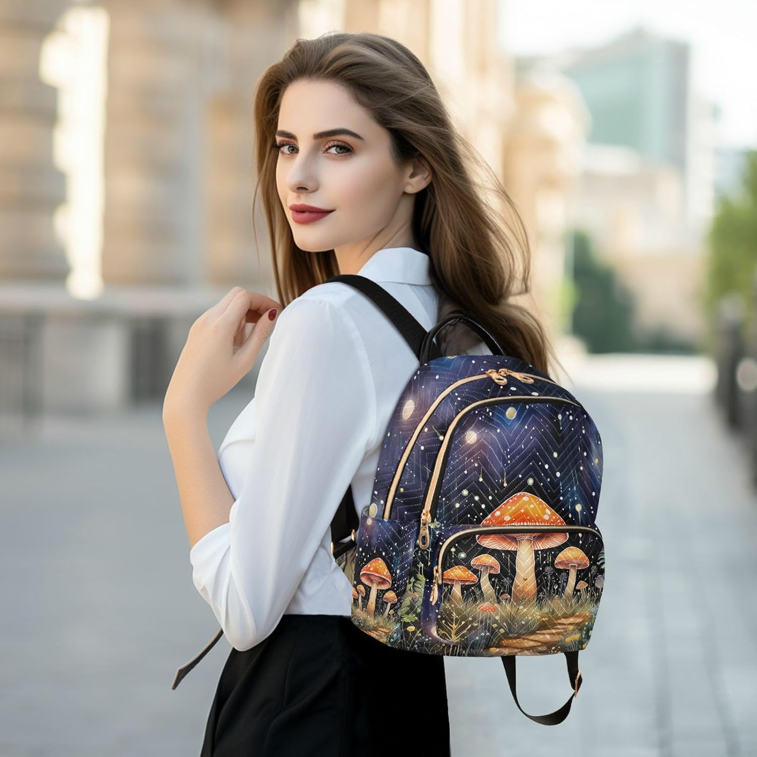 ALAZA Ysterious Forest Mushroom Night Mini Backpack Purse for Women Travel Bag Lightweight Shoulder Bag Fashion Daypack - Image 6