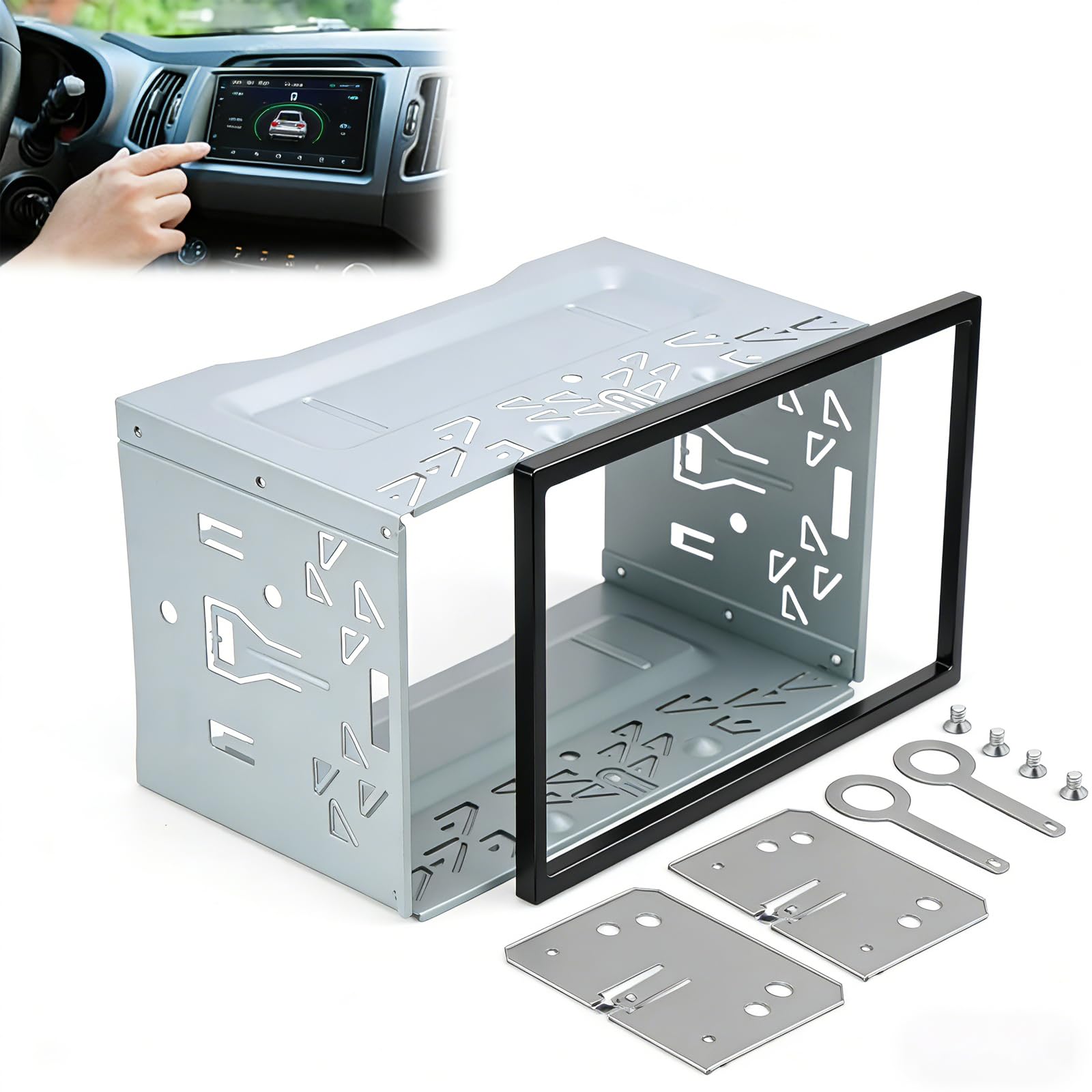 Doppel DIN Einbaurahmen, 2DIN Universal Design Metallrahmen, Autoradio Einbausatz Kompatibel mit VW Jetta, Skoda Golf, Passat, Polo, Peugeot, Smart, Auto DVD Player