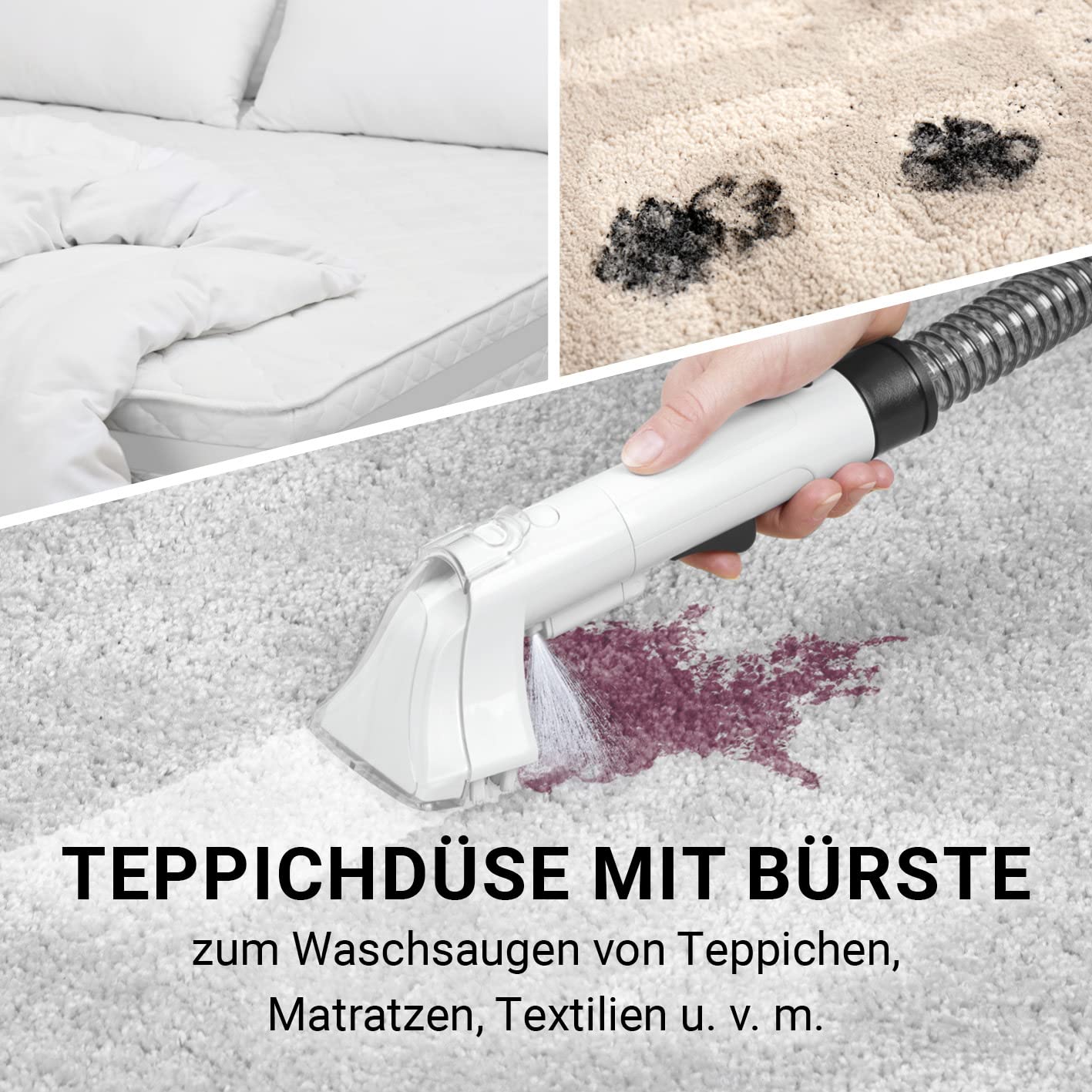 Aspirador de lavado Portable Clean | Limpiador de tapicería y alfombras, ligero y compacto, quitamanchas, potente motor de 400 W, depósito de agua fresca y sucia