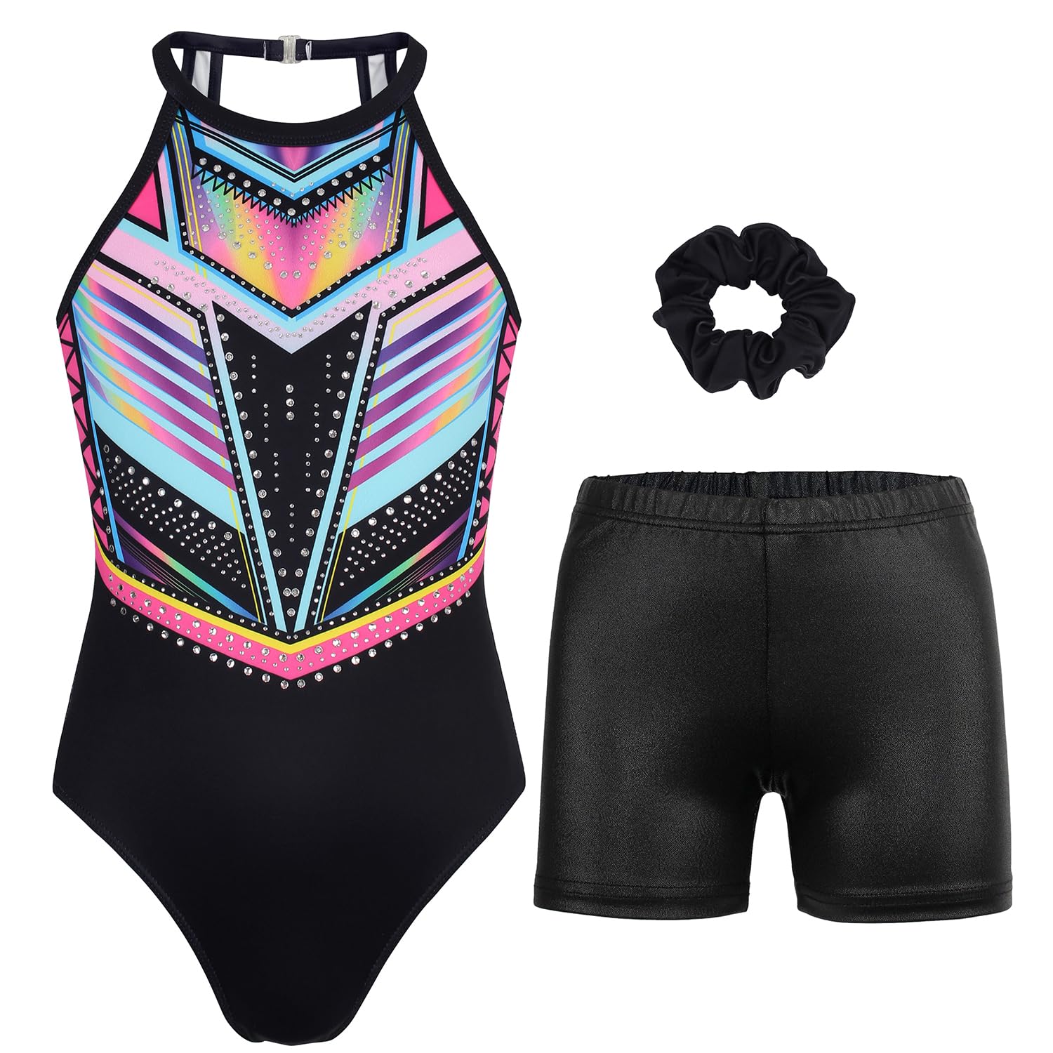 JOYSTREAM Gymnastics Leotards for Girls With Shorts Sparkly Ballet Dance Clasp Back Activewear