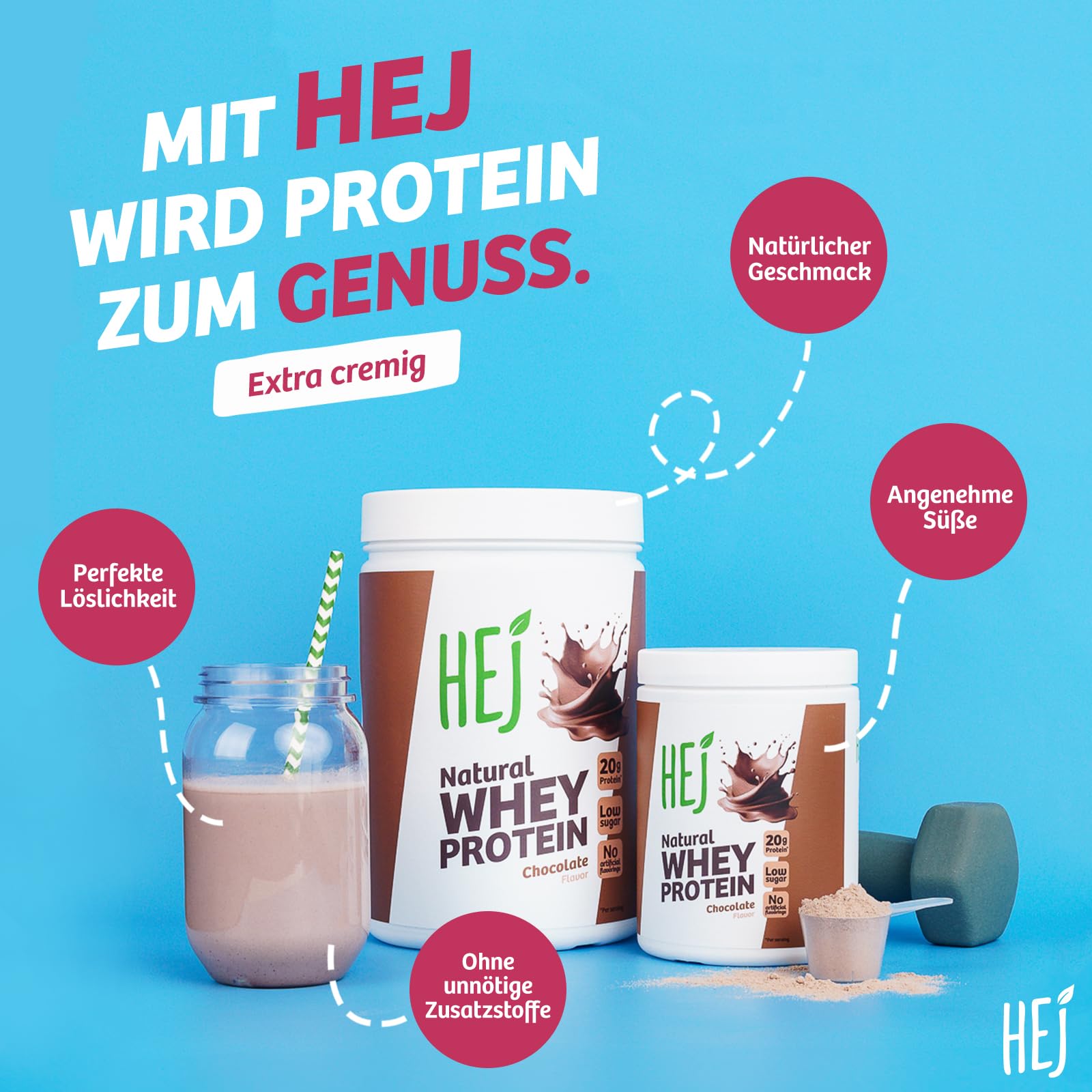 HEJ Whey Protein Pulver - Eiweißpulver für Muskelaufbau & Fitness - 22,1g Eiweiß pro Portion - Als Shake oder Zutat - Strawberry Yogurt 300g