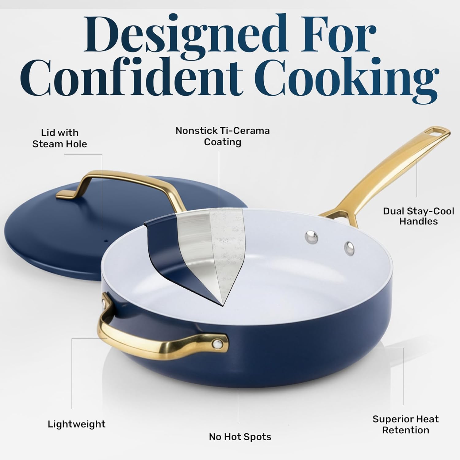 GOTHAM STEEL 4Qt Saute Pan with Lid, 12 Inch Deep Frying Pan with Lid, Large Nonstick Skillet for Cooking, Oven Safe Skillet, Family Sized Frying Pans, Induction Ready, Oven and Dishwasher Safe