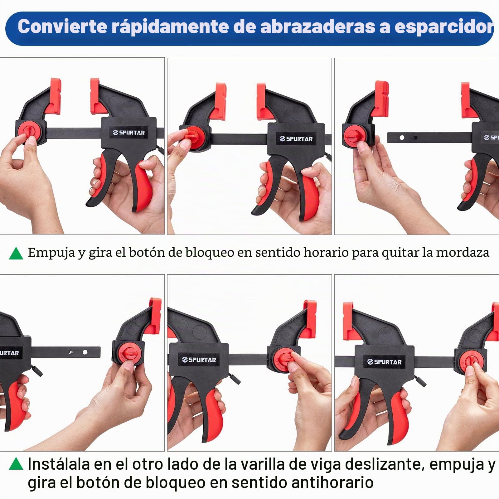 Spurtar 8 pinzas sargentos carpintero 150 mm y 300 mm, abrazaderas de resorte de 150 mm cierre rápido pinzas de carga pesada para carpintería, trabajos de metal, manualidades, proyectos domésticos