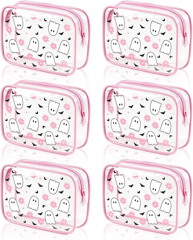 Suclain 6 Bolsas Necessaires de Maquiagem com Estampa de Fantasmas, Rosa