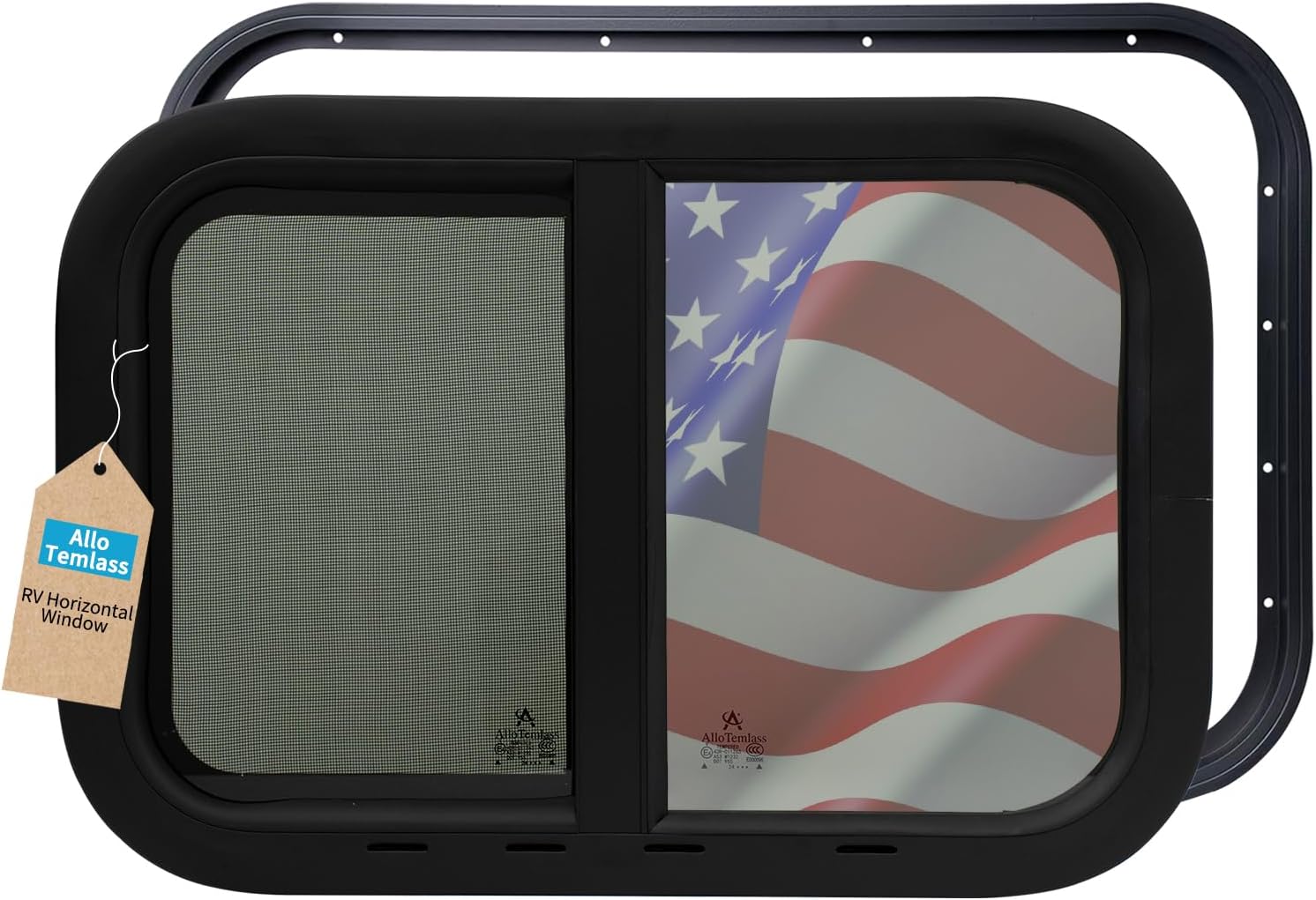 Horizontal RV Window, 24" W x 20" H Tinted Sliding Camper Window with Net Screen and Trim Ring, DOT Certified, Replacement for RVs and Trailers