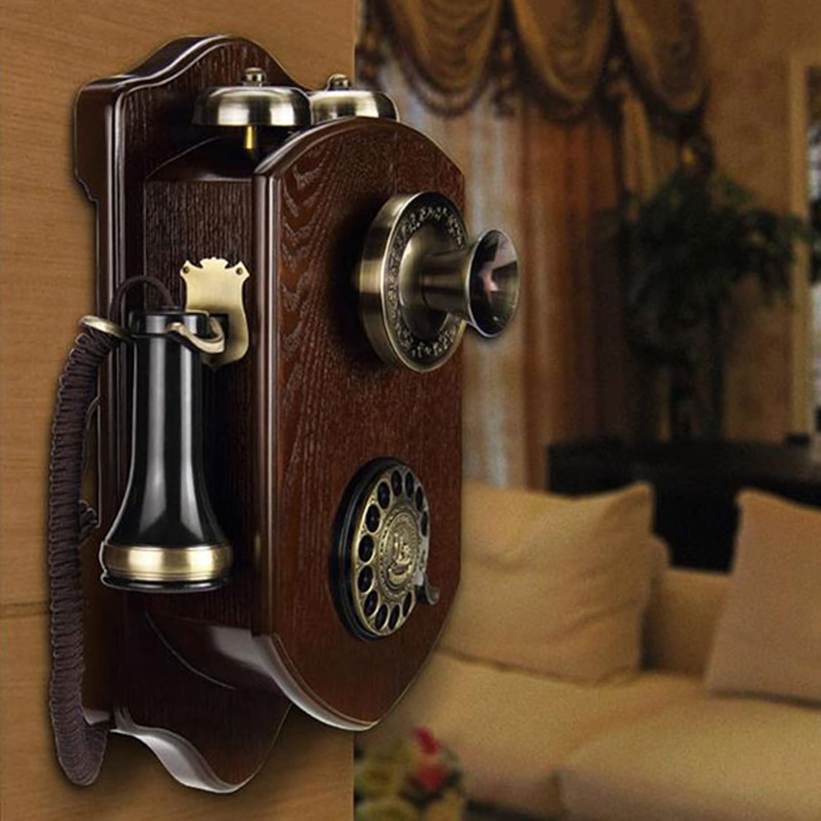 Téléphones Fixes Classiques rétro à l'ancienne - Téléphone à Cadran Rotatif Mural avec Cloche en métal Classique et Fonction Mains Libres et Recomposition pour décor de Bureau à Domicile appliqué A