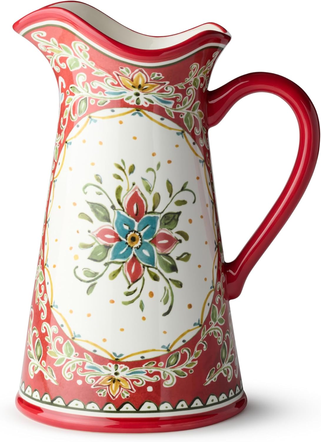 Provence 96 oz Pitcher – Vintage French Country Floral Pitcher for Iced Tea, Sangria, Juice, or Flower Vase – Colorful Assorted Folk-Inspired Design