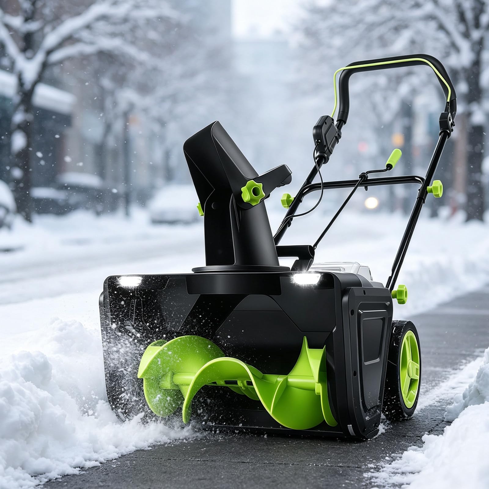 40v Cordless Snow Blower, 20" Brushless Snow Thrower With Led 4batteries