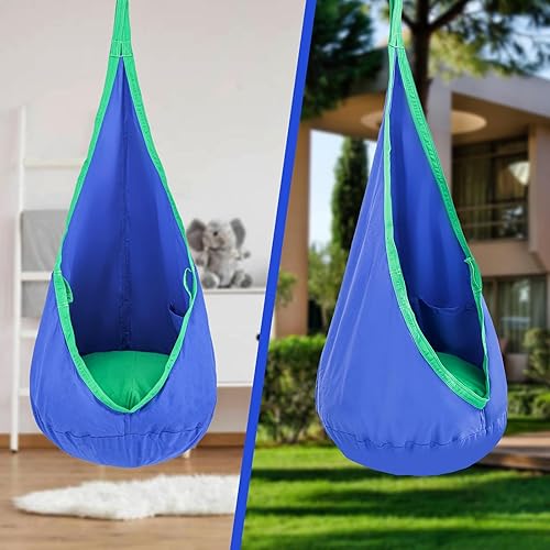 Miniatura 6 de YAERSI Asiento columpio para niños, silla hamaca de algodón con cojín inflable de PVC, columpio sensorial para juegos en interiores y exteriores,