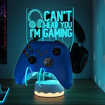 CoolGift Mart Light Up Headset and Controller Stand, 16 Colors 3D LED Lights Gamepad Headphone Holder with Remote Control, Game Controller Hanger for All Universal Gaming PC Accessories