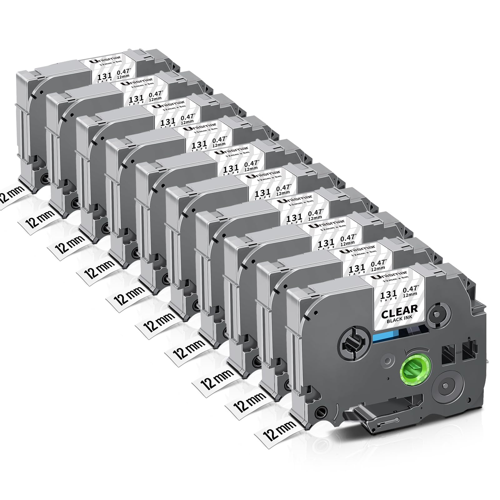 Unismar 1/2'' Black on Clear TZe Label Tape Compatible for Brother TZe-131 TZe131 TZ 12mm 0.47 Laminated Tape Clear for Ptouch PTD220 PTD200 PTD210