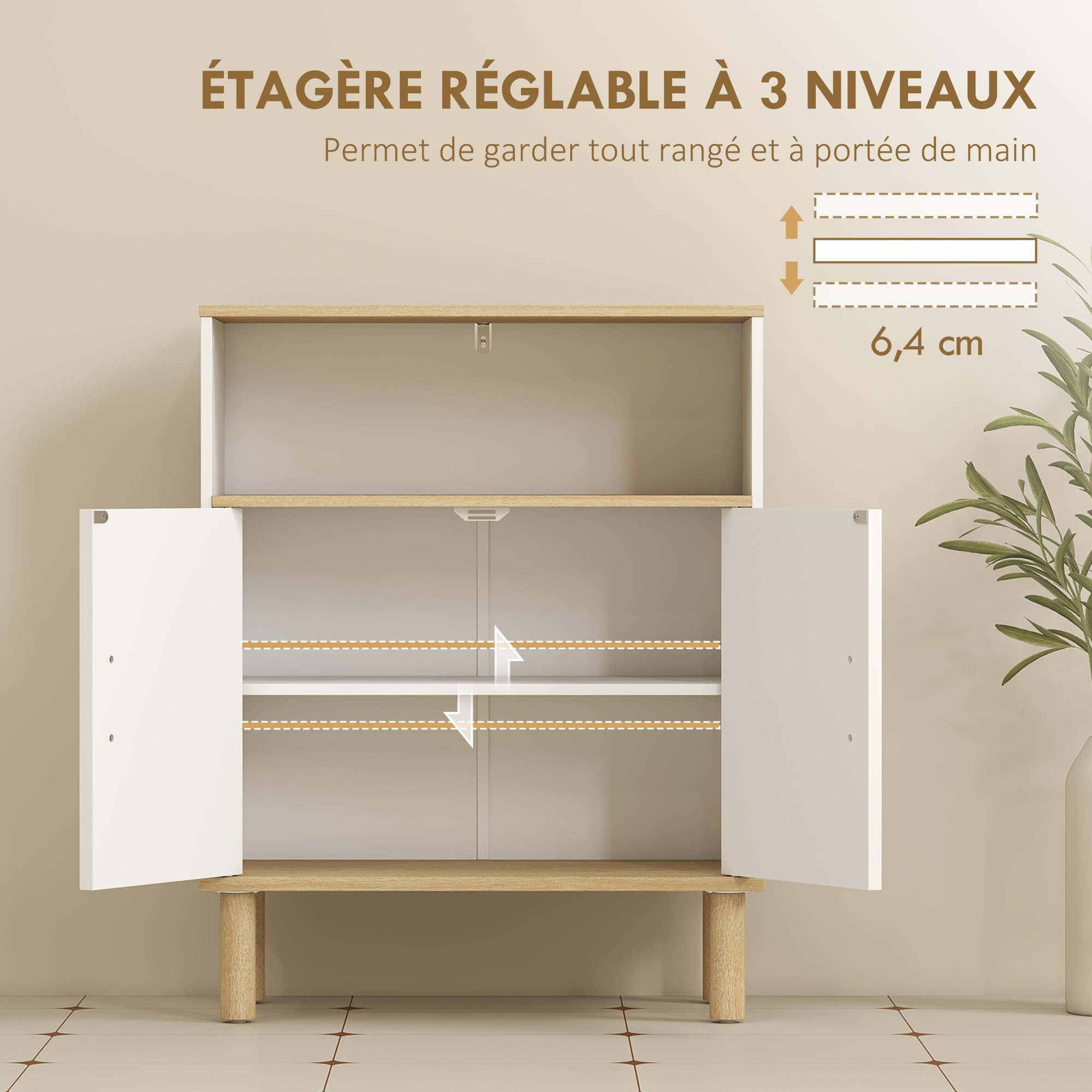 HOMCOM Meuble de Salle de Bain 60 x 29,5 x 76,5 cm Blanc et Bois Naturel